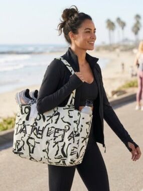 Athleta White Canvas Tote with Black Abstract Logo Print Piwer of She NWT